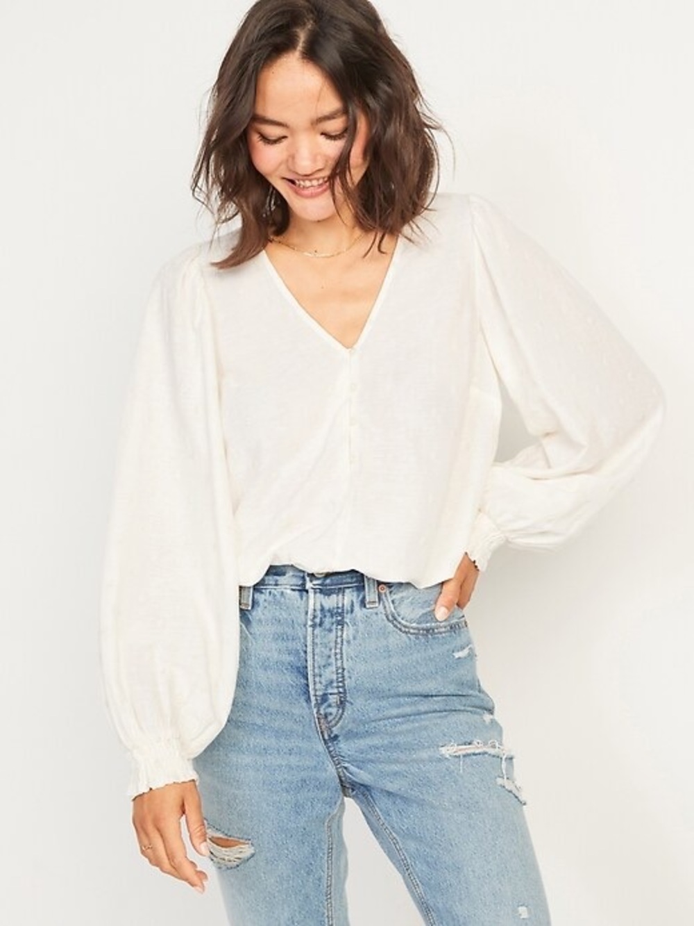Long-Sleeve Clip-Dot Blouse